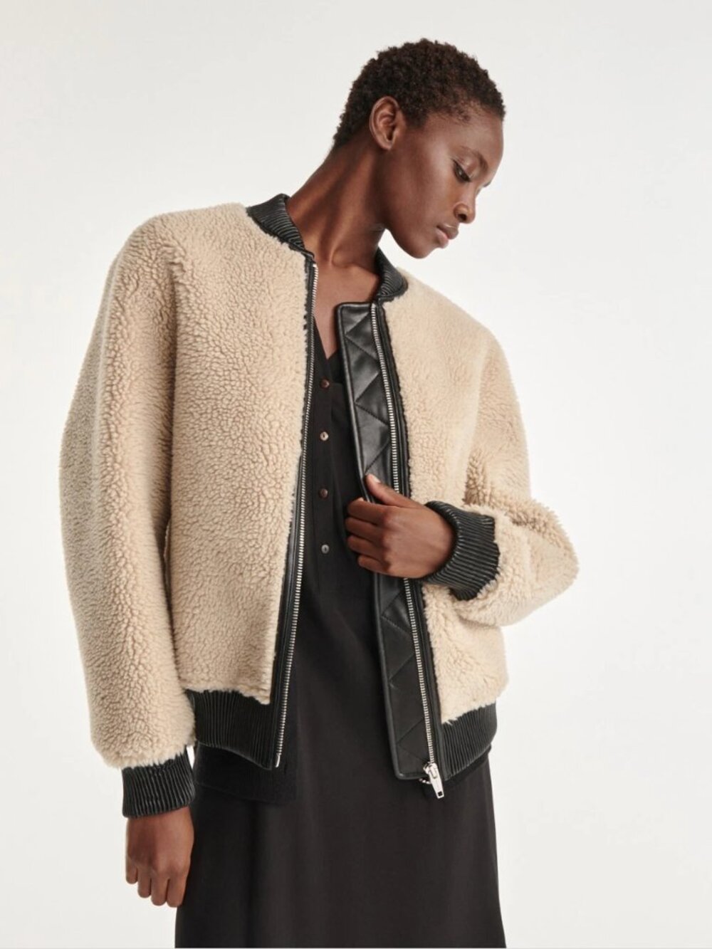 NWT The Kooples Ecru Bouclé Faux Fur Jacket for Woman - Size 1